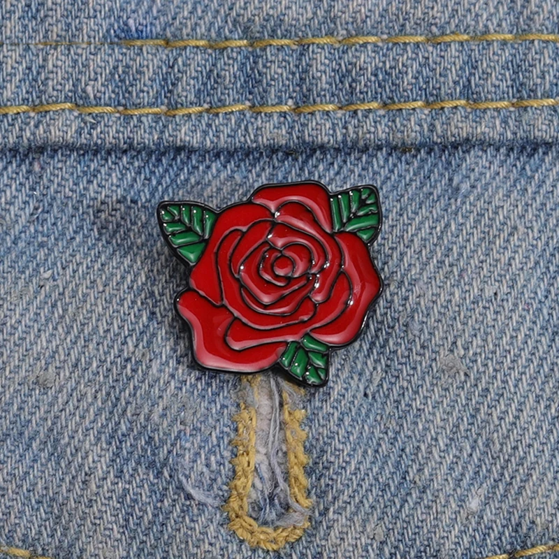 Alfileres de esmalte de rosa roja, broches de flores personalizados, insignias de solapa, joyería Floral de plantas, regalo para el día de la madre para niños y amigos