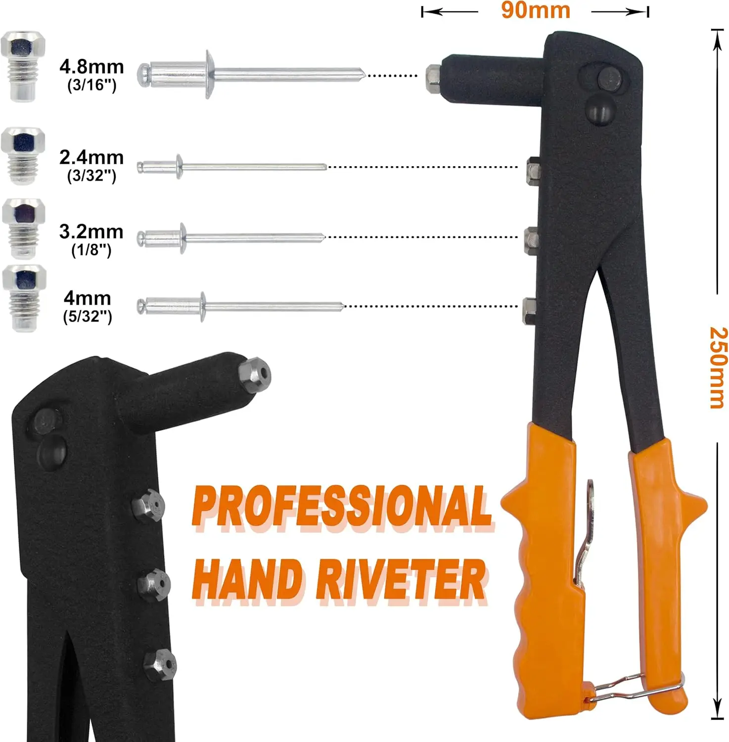 مجموعة متنوعة من المسامير العمياء مكونة من 225 قطعة مع أداة مسدس برشام يدوية شديدة التحمل، ومسامير 6 أحجام