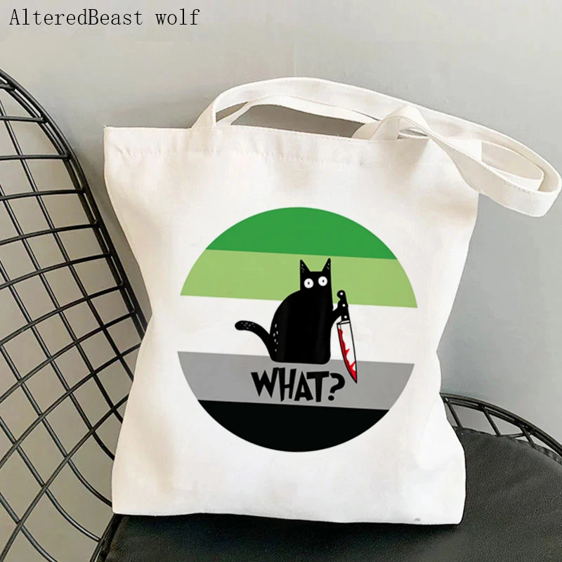 

Women Shopper bag Aromantic halloween cat knife Bag Harajuku Shopping Canvas Shopper Bag girl handbag Tote Shoulder Lady Bag