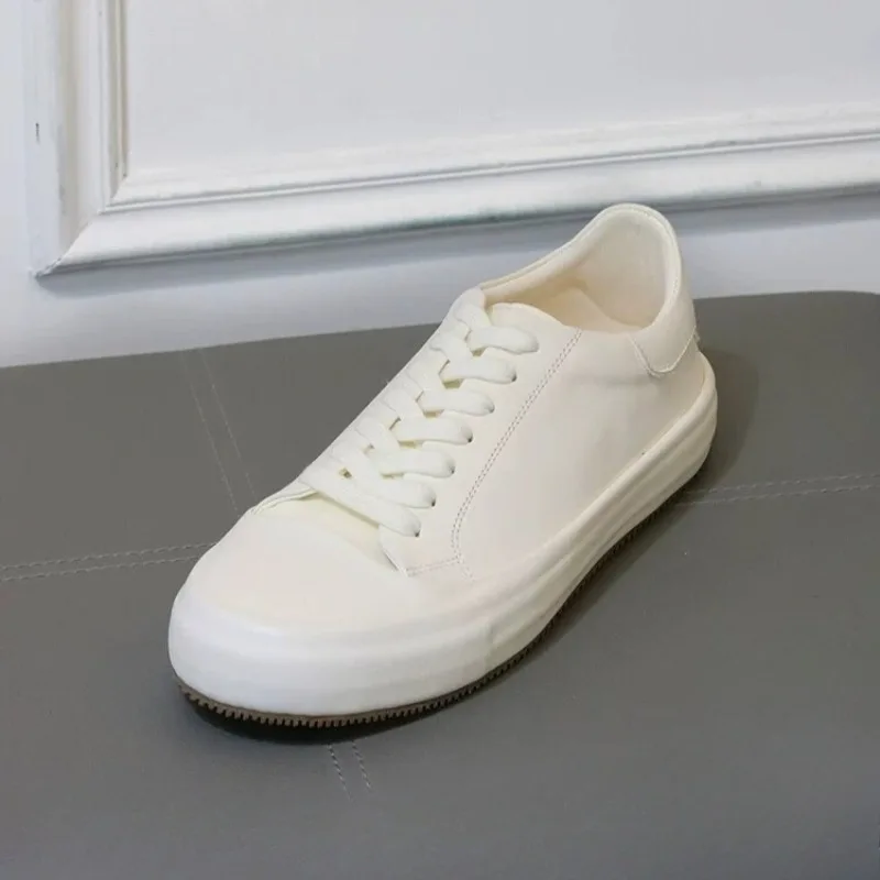 

Concise Fashion Handmade Board Shoes Men's Sporty Casual Genuine Leather Thick Soled Training Shoes Male Sneakers Flats