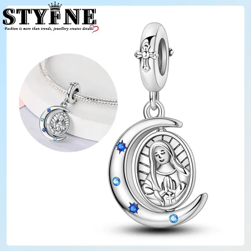 Symbols Beads 925 Sterling SilverOur Lady of the Moon Revolving Plaque Charms Bracelets  Jewelry Gift