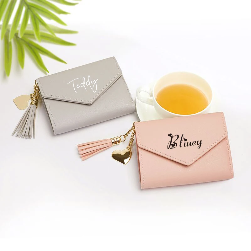 Personalized Women Leather Wallet Card Bag Customized New Short Women Wallets Engraving Minimalist Wallet Fashion Purses