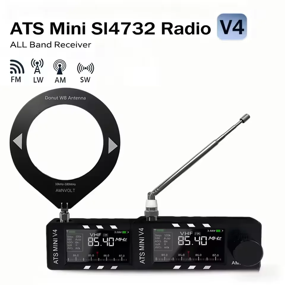 

AMNVOLT V4 ATS MINI Радио 1,9-дюймовый IPS-экран Полнодиапазонное DSP-радио Портативный FM AM SSB LSB USB-приемник с усилителем для наушников Hi-Z