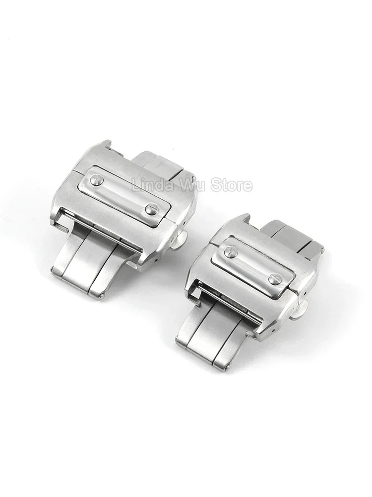 

18mm 21mm For Cartier Sandoz Santos 100 Solid Stainless Steel Waterproof Leather Watchband Double Press Buckle Accessories