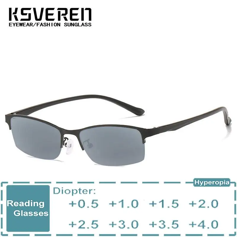 

KSVEREN Men Half Frame Reading Glasses Women Presbyopic Eyeglasses Rectangle Outdoor Shade Sunglasses Prescription Glasses
