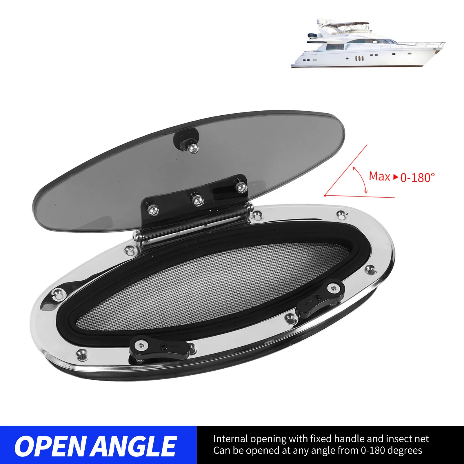 

Морской люк-окно 300 x 105 мм, овальное, из нержавеющей стали, с защитой от УФ-излучения, внутреннее открывание, водонепроницаемое, для яхт