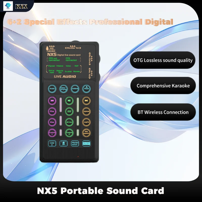 

Original NX5 Professional Sound Card Bluetooth Audio Mixer interface For Live Video Recording Suitable Multimedia Needs