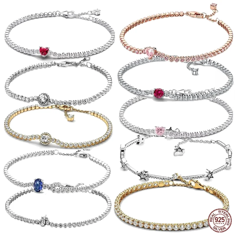 

Sumptuous New 925 Sterling Silver Fine Shiny All-Zircon Star Heart Tennis Bracelet Charm Bracelet Surprise Gifts