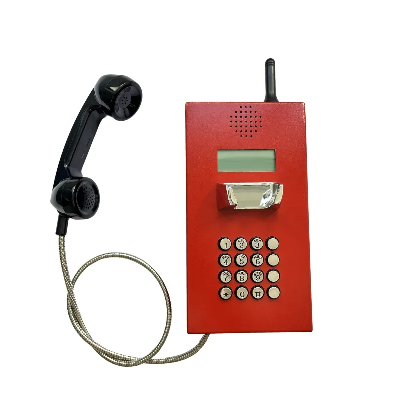 Red Emergency Public Vandal Phone Handset Compact GSM 4G 3G Prison Inmate Telephone Set With Lcd Screen