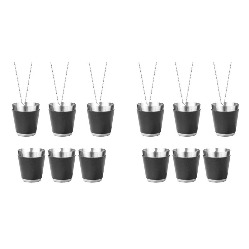ABSS-Pack Of 12 Shot Cups Metal For Hanging Shot Glasses Stainless Steel With Chain Shot Glass 30Ml Shot Cup For Parties,B