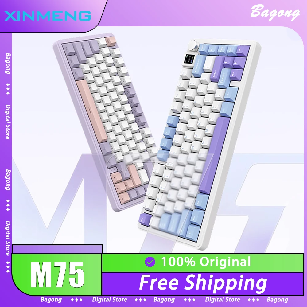 

XINMENG M75 Mechanical Keyboard Multifunctional Knob Custom Screen Three Mode RGB Hot Swap Gaming Keyboard Pc Gamer Accessories