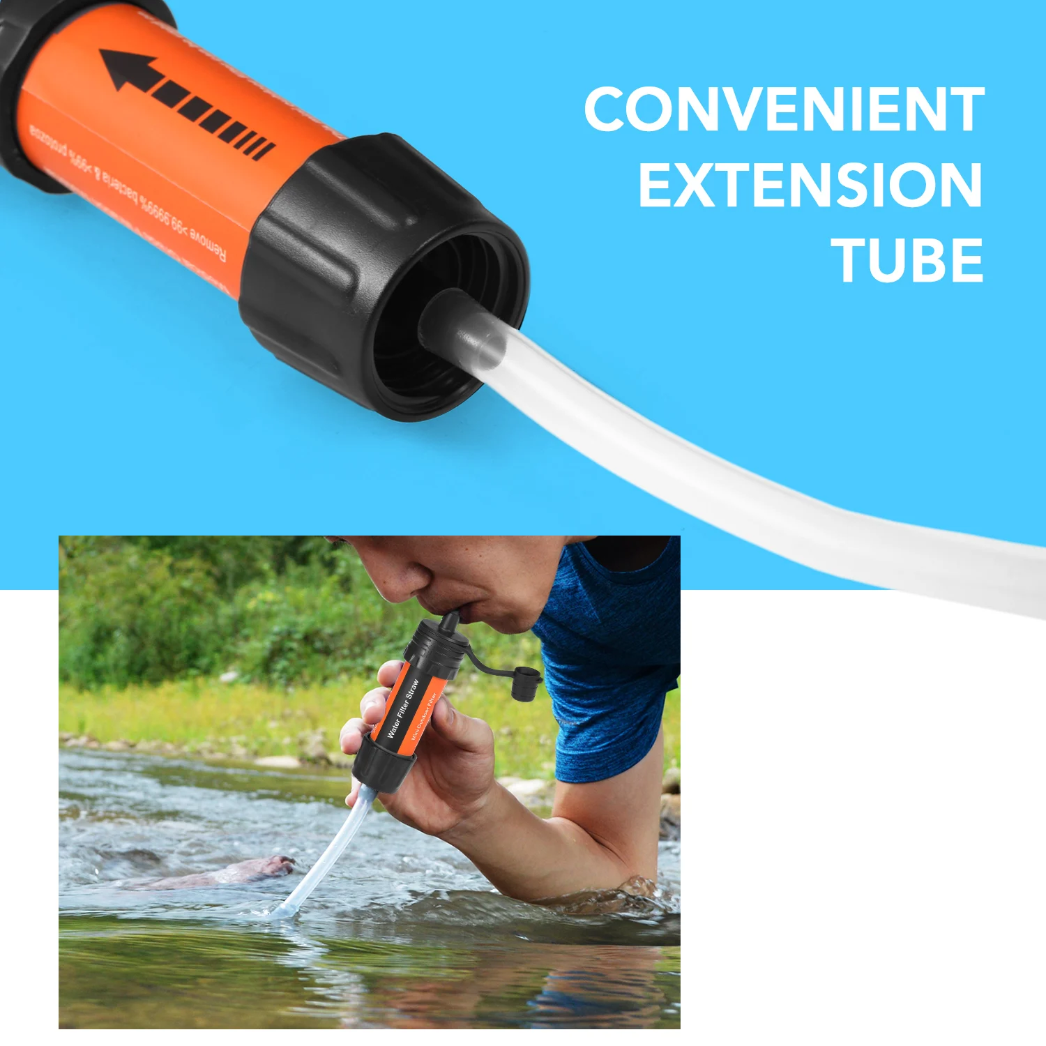 Outdoor Water Filter Straw Water Filtration System Emergency Water Drinking Purifier Sucker Travel Camping Hiking Survival Tools