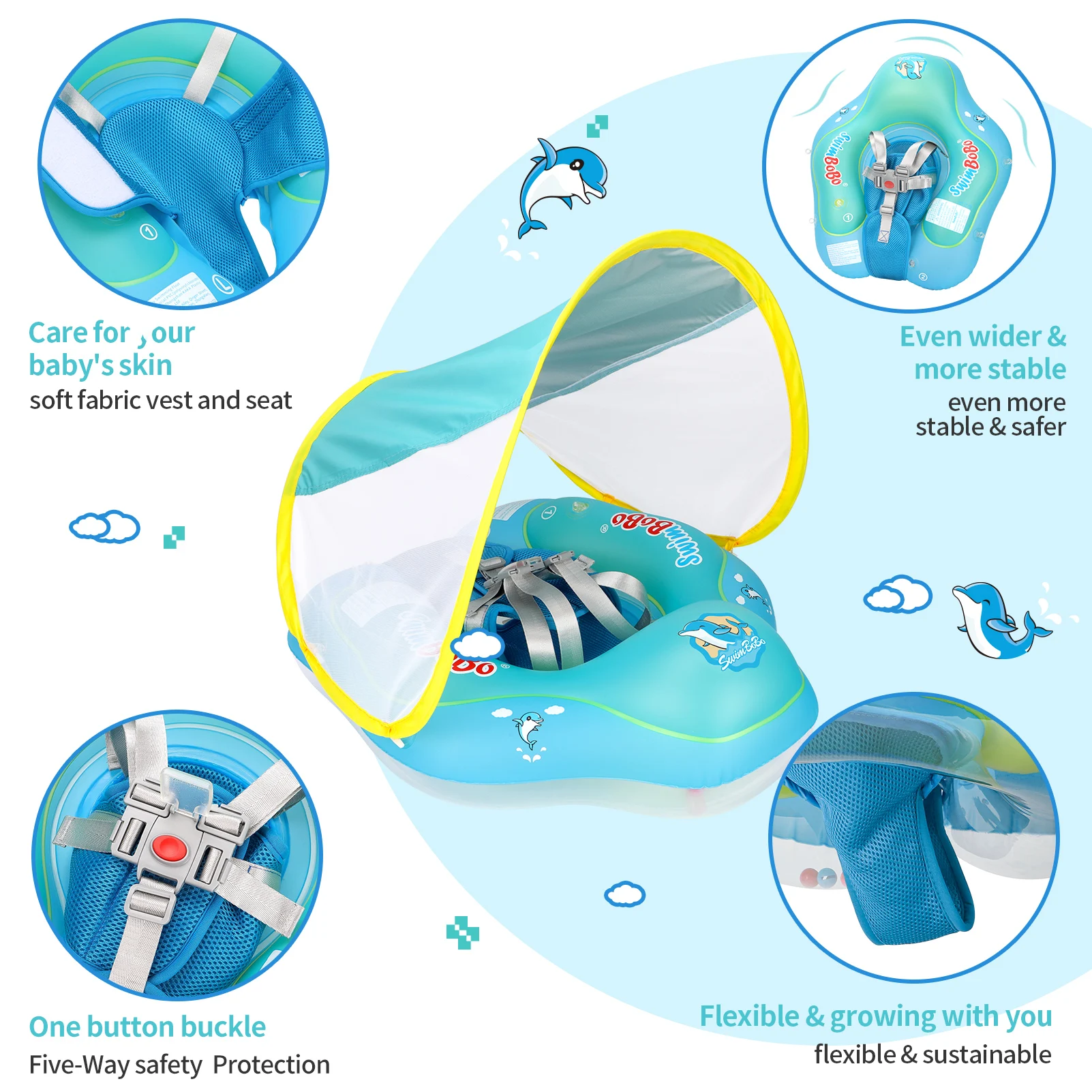ترقيات جديدة من Swimbobo شبكة أكثر سلامة لينة تهوية مقعد جيب الطفل نفخ السباحة العائمة الاطفال حلقة دائرة الصيف اللعب