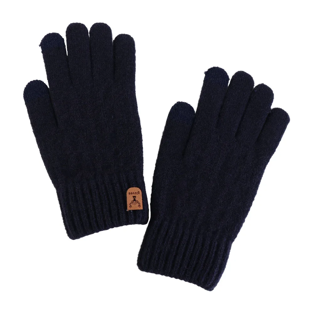 Fashion Wool Men Knitted Gloves Solid Color Touchscreen Knitted Woolen Gloves Thickened Mittens Full Finger Gloves Sports