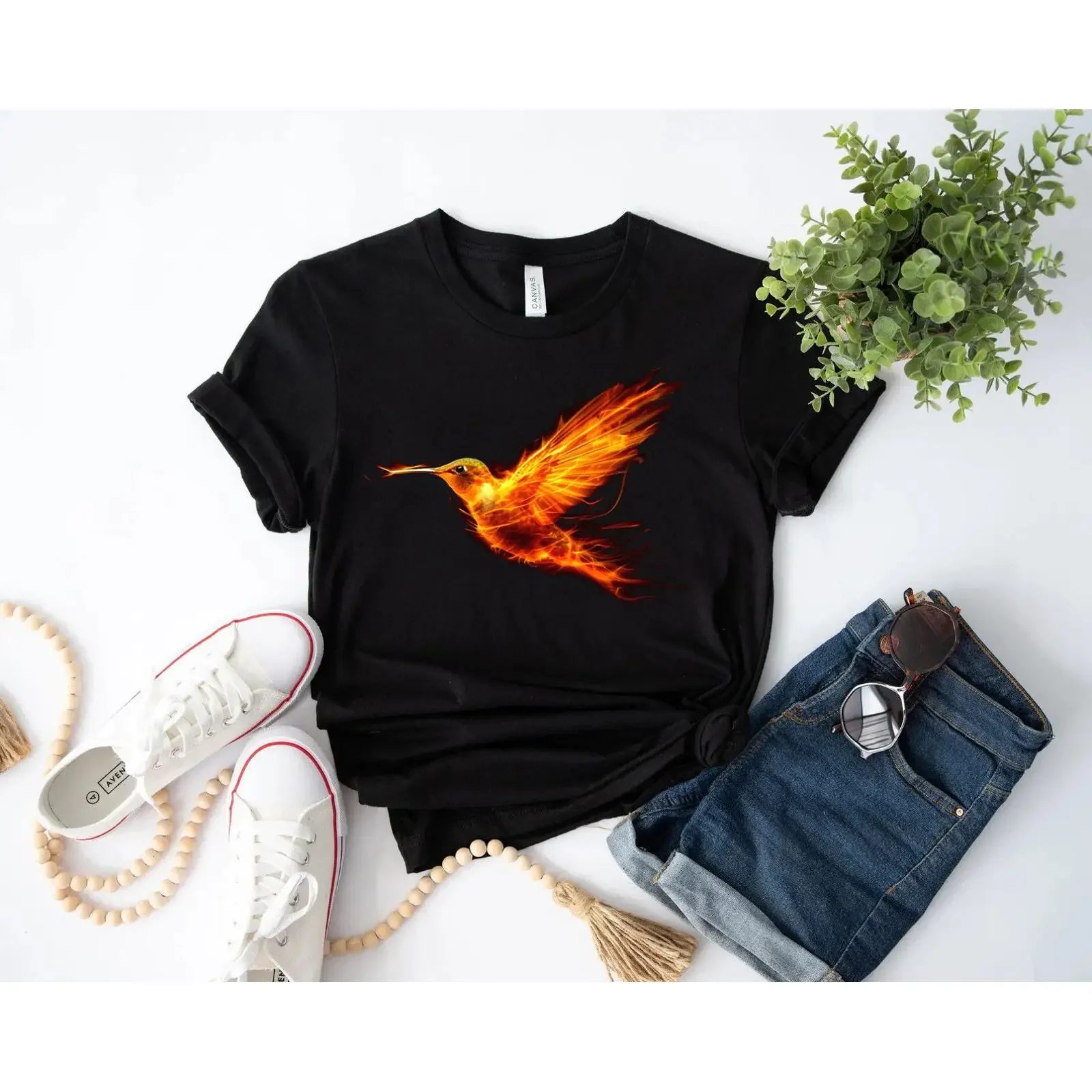 Fiery Hummingbird T Shirt Bird Nerd Nature Lover  vintage Washed graphic Top For Everyday Wear streetwear fashion Stretched