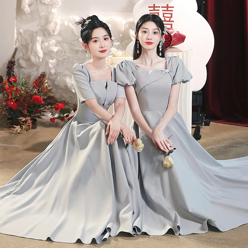 

ey Satin Bridesmaid Dres Women's Ele Long Gowns High Waist Slim Fit Sister's Dr Wedding Par Performance Outfits