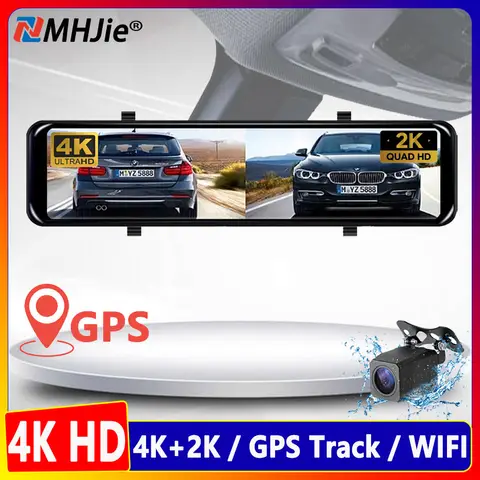 12 전면 4K 2160P 자동차 Dvr 후면 2K 1440P 카메라 백미러 WIFI 비디오 레코더 듀얼 렌즈 GPS 트랙 자동 등록 대시 캠