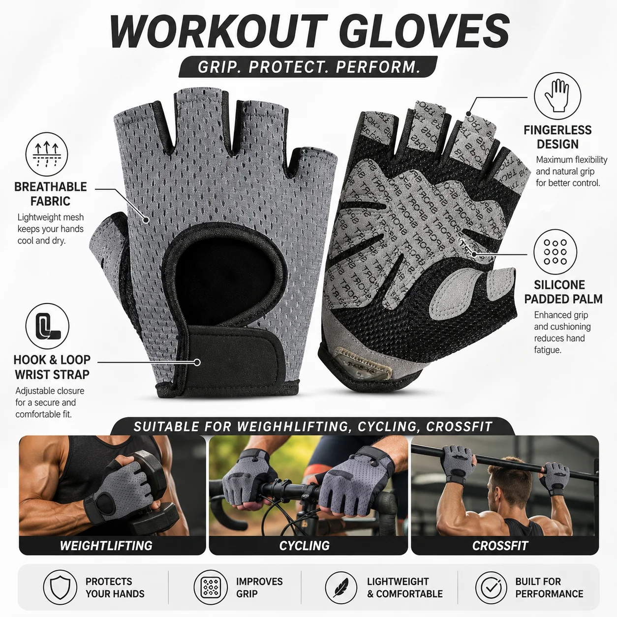 Grey Workout Gym Gloves 1 Pair - đánh giá và giá Workout Glove Gym