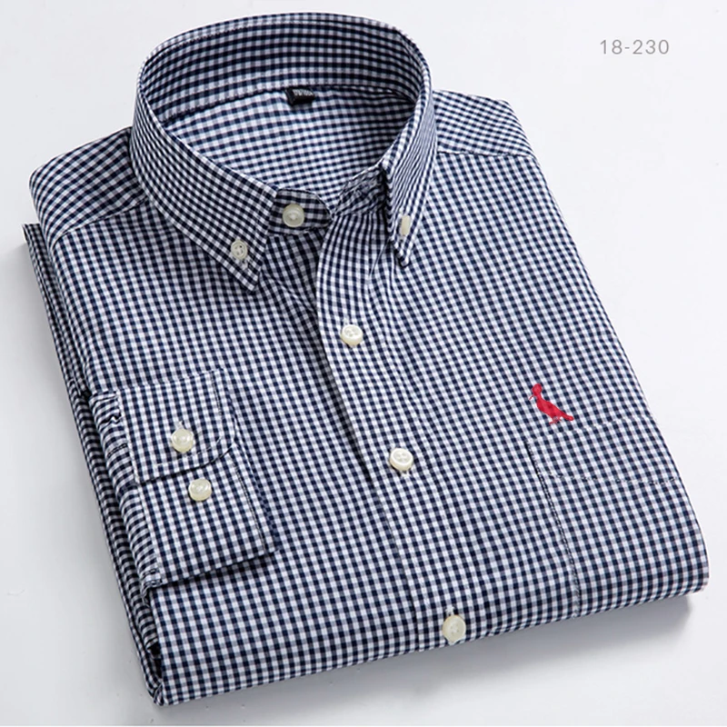 New 2021 camisas Spring Autumn Shirts High Quality Men\'s Plaid Cotton Button Collar Formal Long Sleeve Men\'s resevaed