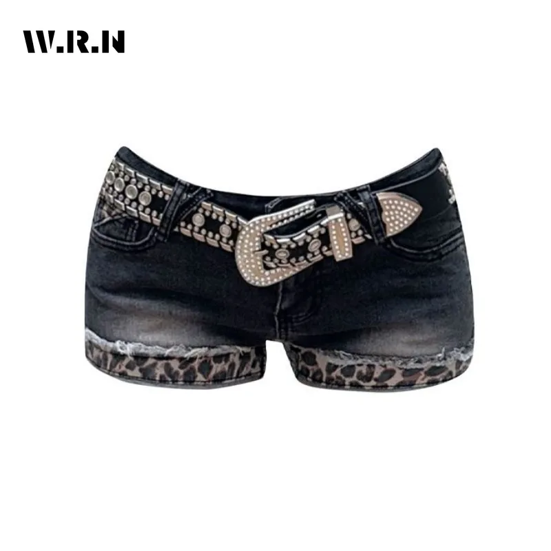 

Women's Hotsweet High Waist 2000S Blue Sheath Denim Shorts Casual Sexy Slim Fit Y2K Street Harajuku Patchwork Leopard Shorts