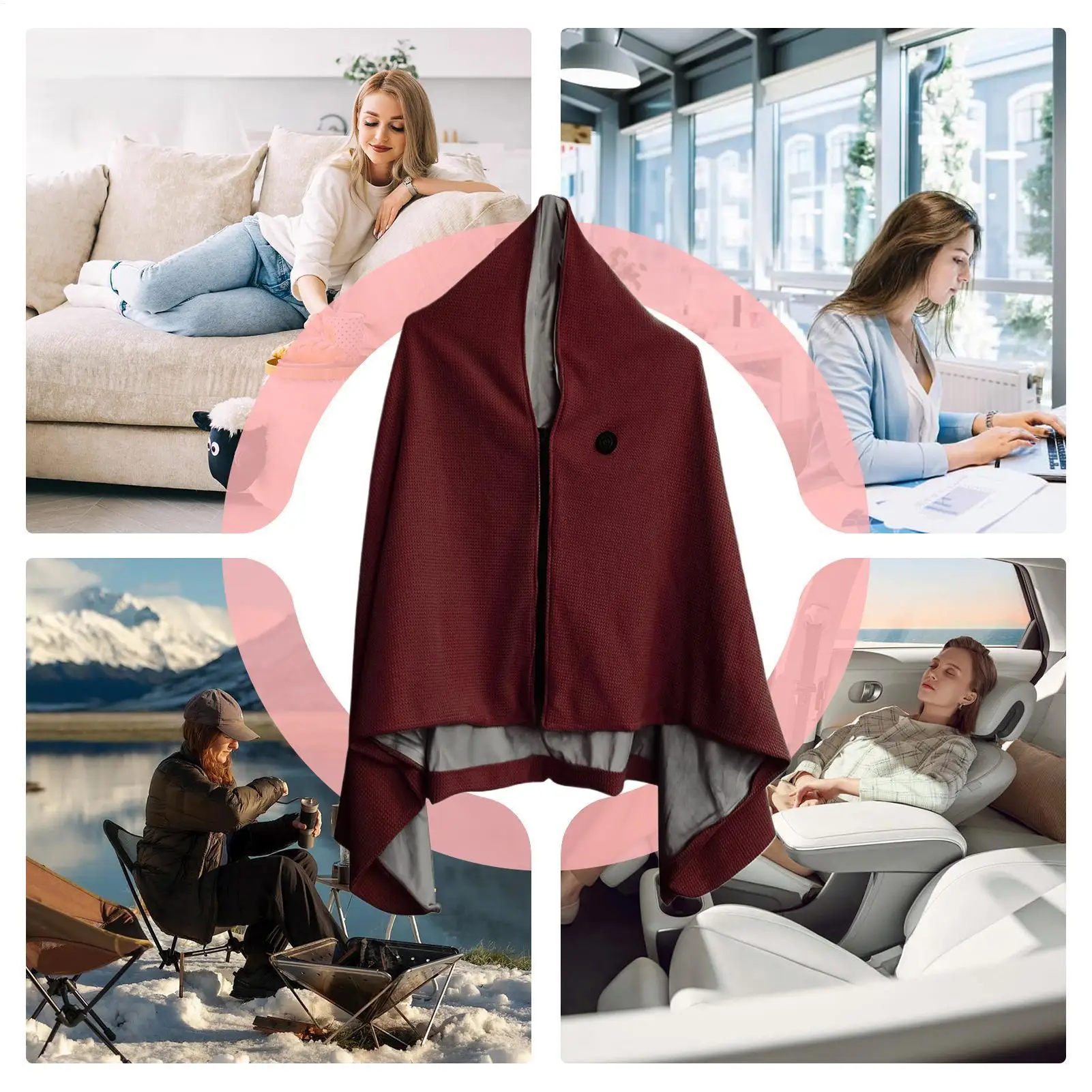 

Portable Heated Shawl Zipper Electric Warm Shawl With 3 Gears Thickened Electric Blanket For Camping Office Outdoor Travel