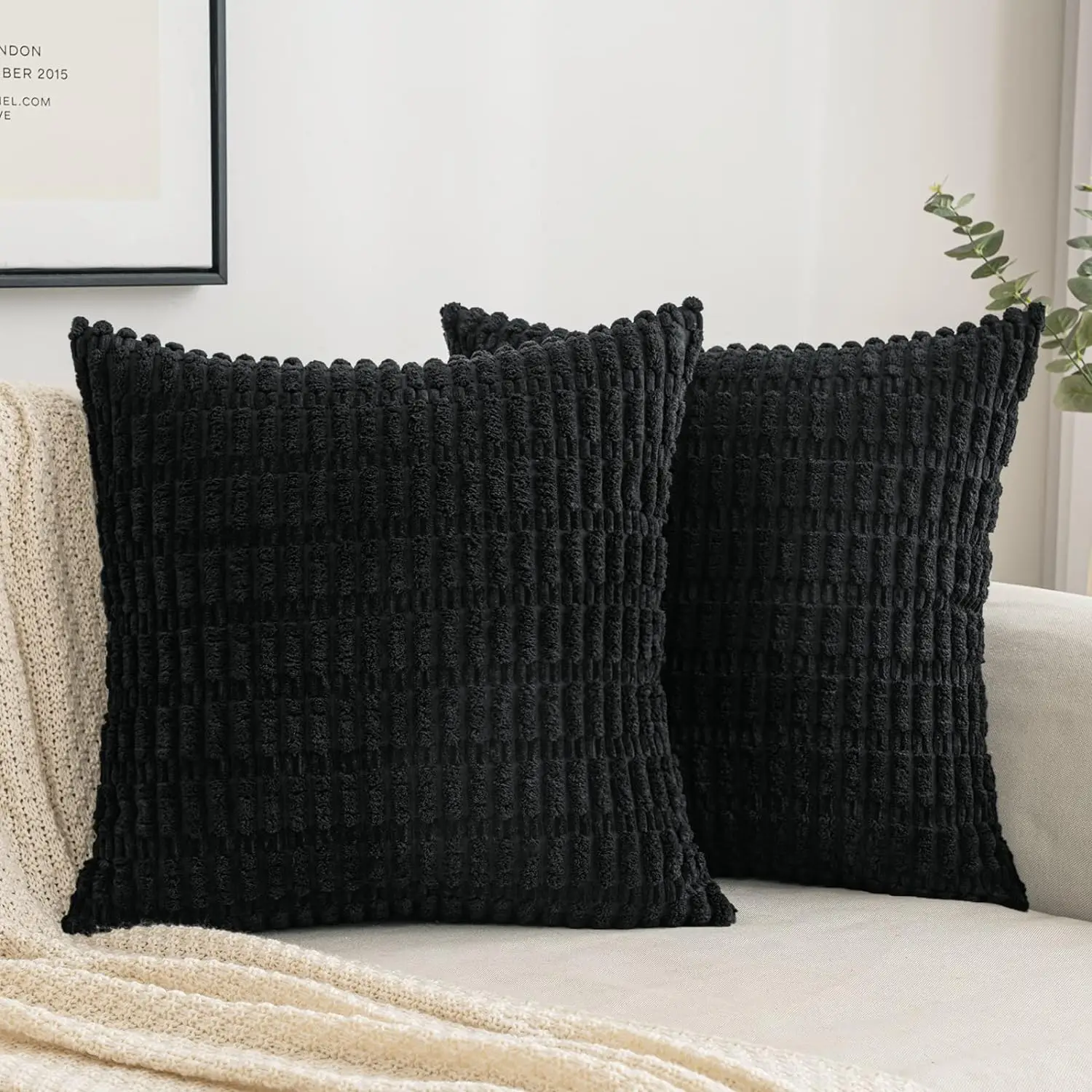 

Black Corduroy Throw Pillow Cover 18x18 Inch Soft Striped Cushion Cover Square Cushion Case Pillow Cotton Cover White Pillowcase