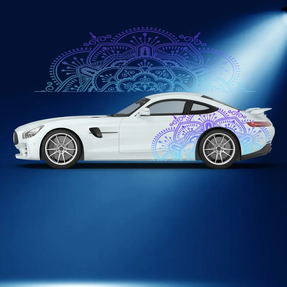 Purple Mandala Flowers Print Car Side Sticker Vinyl Self-adhesive Paper Motorsport Paint Decal Suitable for Truck Suv Decoration view 4