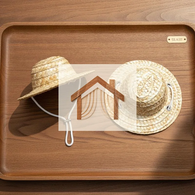 Cute Pet Straw Hat Adjustable Chin Strap Lightweight Breathable Sun Hat For Cat