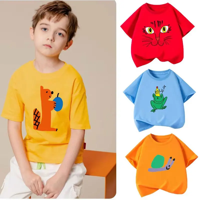 Summer Boys T-shirts Casual Teenager Short-sleeve Tops Cartoon Print Tees for Boy Children Outfits Kids Clothes 3-12years