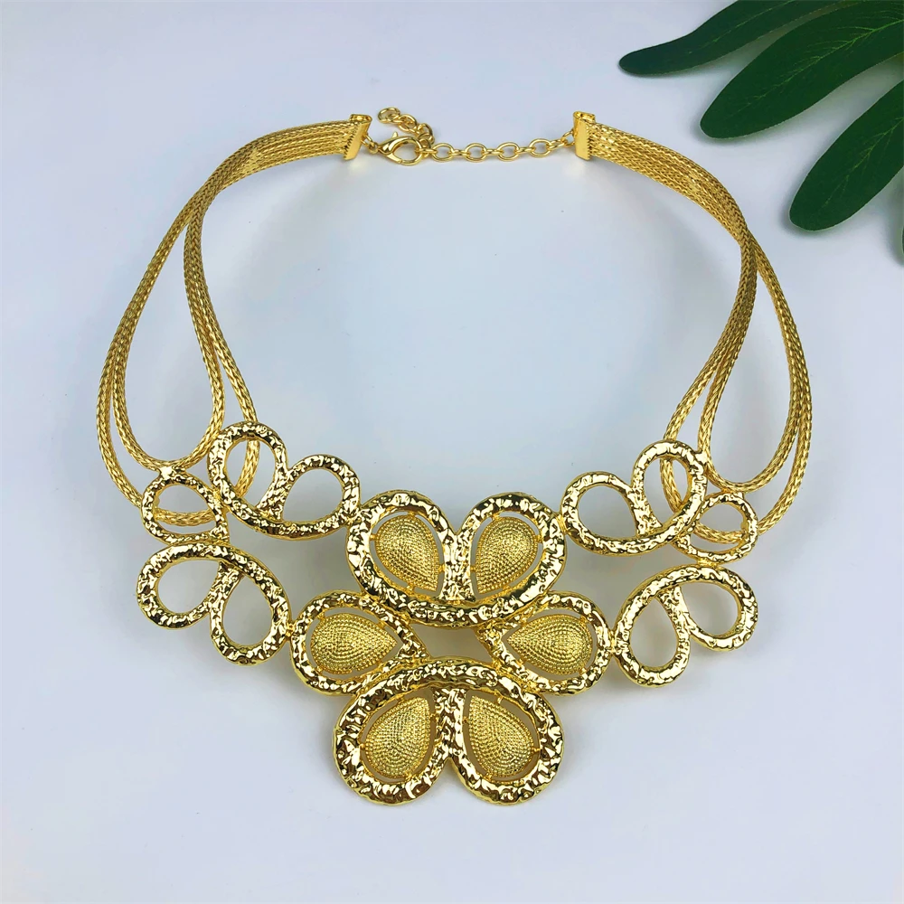ESALE New Fashion Trendy Women Jewelry Set Brazilian Gold-Plated African Wedding Bridal Big Flower Pendant Necklace Gifts