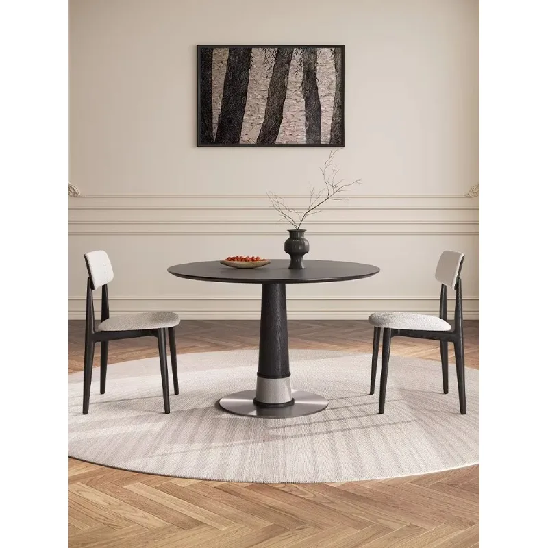 Mid-Century Modern Round Dining Table, Solid Wood Top With Pedestal Base Kitchen Table For Dining Room Wholesale