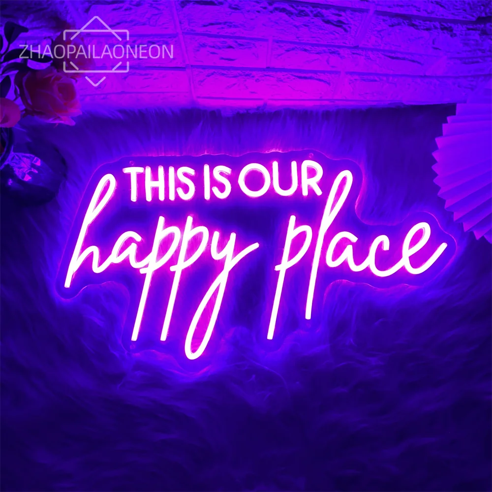 Imagem -03 - Este é o Nosso Lugar Feliz Neon Led Sign Pendurado na Parede Home Room Decor Usb Lights Bar Party Decoração do Quarto