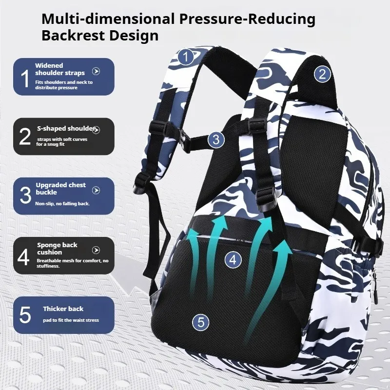 Teen Boys Camouflage Backpack Middle School Student Schoolbag Large Breathable Light Travel Rucksack Waterproof Nylon Daypack