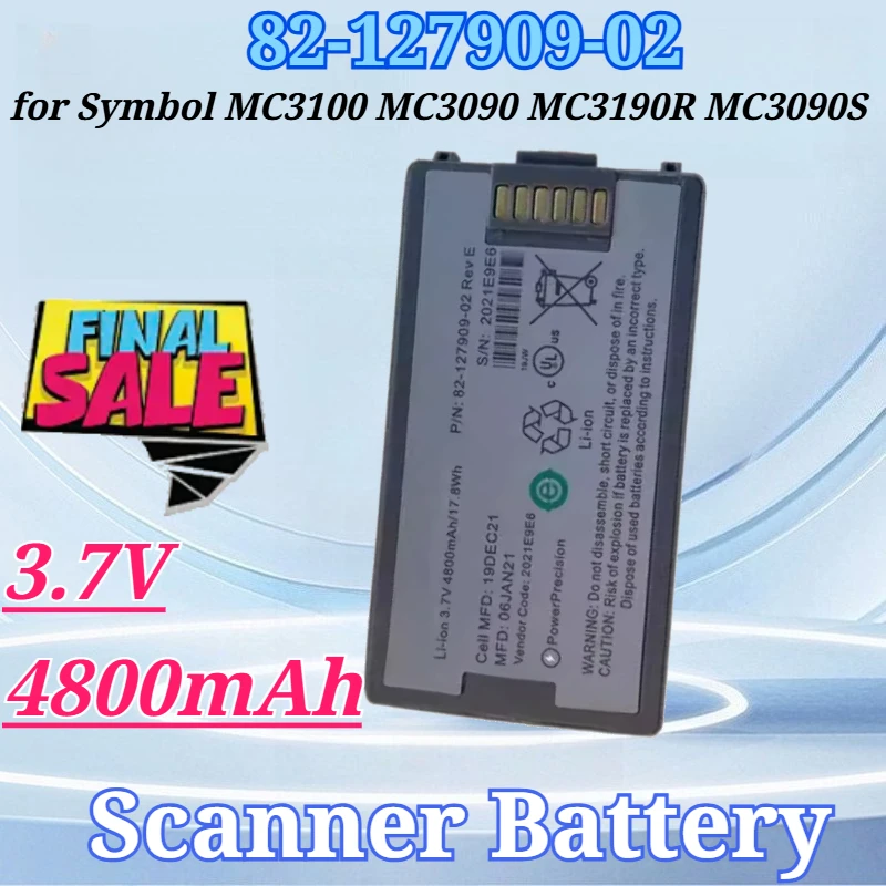 

For 82-127909-02 3.7V 4800mAh Barcode Scanning Collector Battery for Symbol MC3100 MC3090 MC3190R MC3090S MC3090K BTRY-MC31KAB02