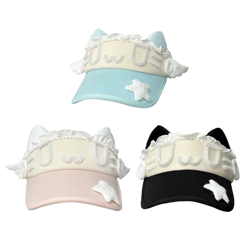 DXAE Lovely Cats Ear Sun Hat For Women Girl Daily Wear Travel Sun Baseball Hat 2000S Anime Hat For Party Gathering