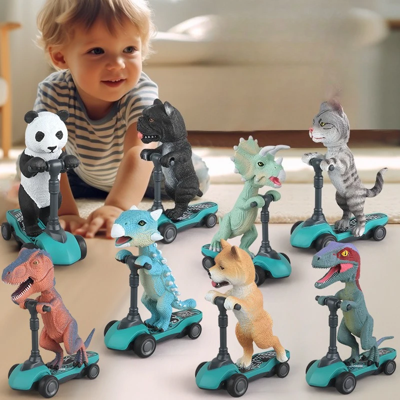 Cross-border Children's Toys Dinosaur Velociraptor Tyrannosaurus Animal Pull Back Finger Scooter Small Toy Model