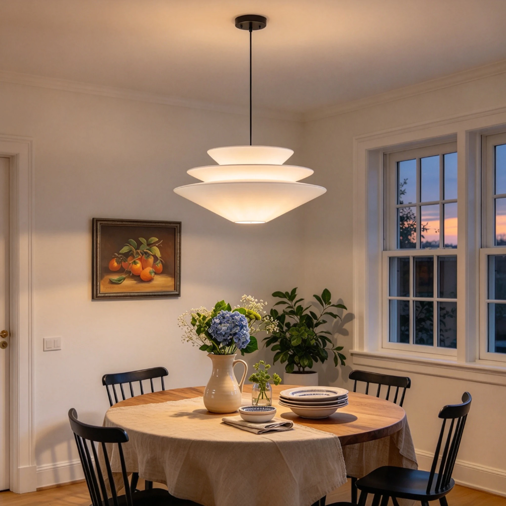 Mid Century Fabric Pendant Light  Adjustable Cord Ceiling Hanging Lamp Kitchen Island Dining Room Entryway Bedroom Elegant Decor