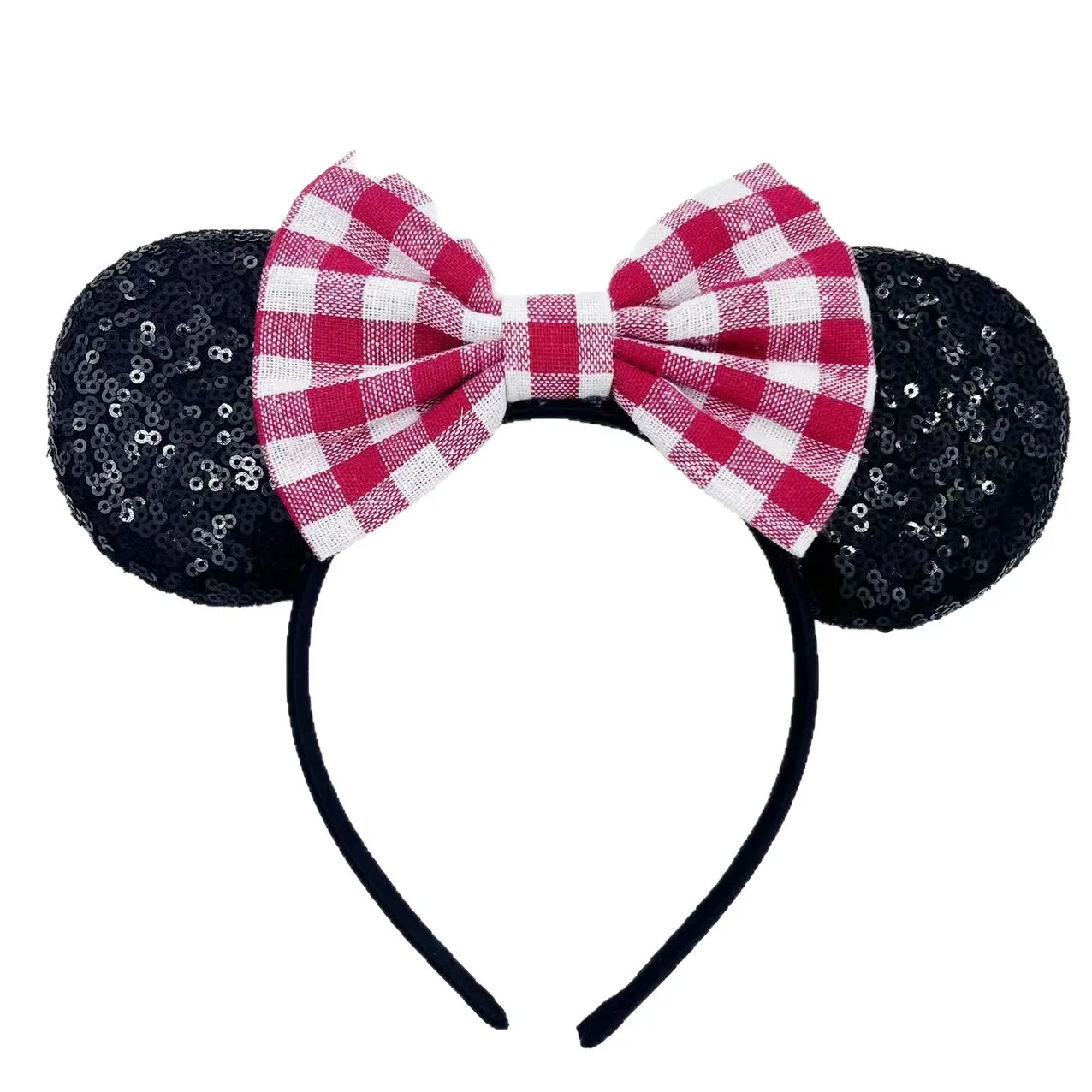 

Disney Mickey Christmas headband, classic checkered hair accessory, snowflake bow headband, parent-child holiday decoration