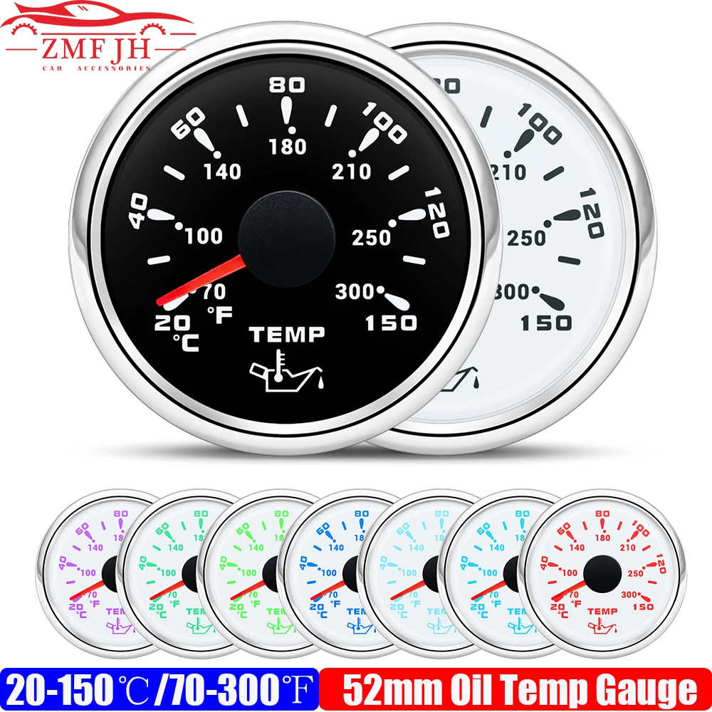 ZMFJH Auto Car 52mm Oil Temperature Gauge 7Color Light 20~150℃ Oil Temp Meter Indicator Waterproof for Marine Boat Yacht 12V24V