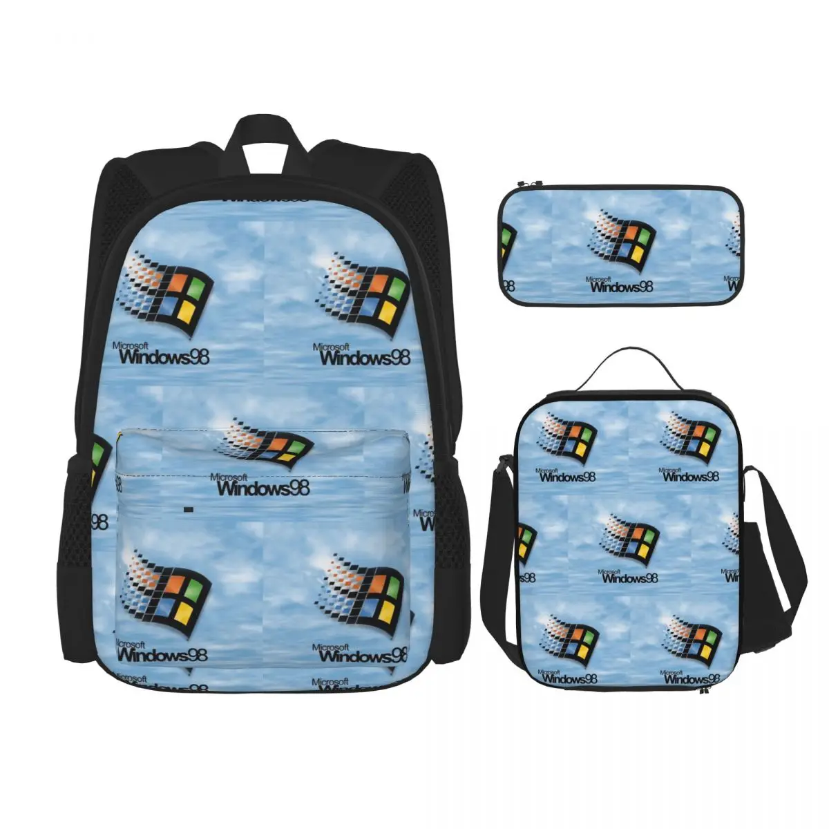 Windows 98 Start Screen Backpacks Boys Girls Bookbag School Bags Rucksack Lunch Bag Pen Bag Three-Piece Set