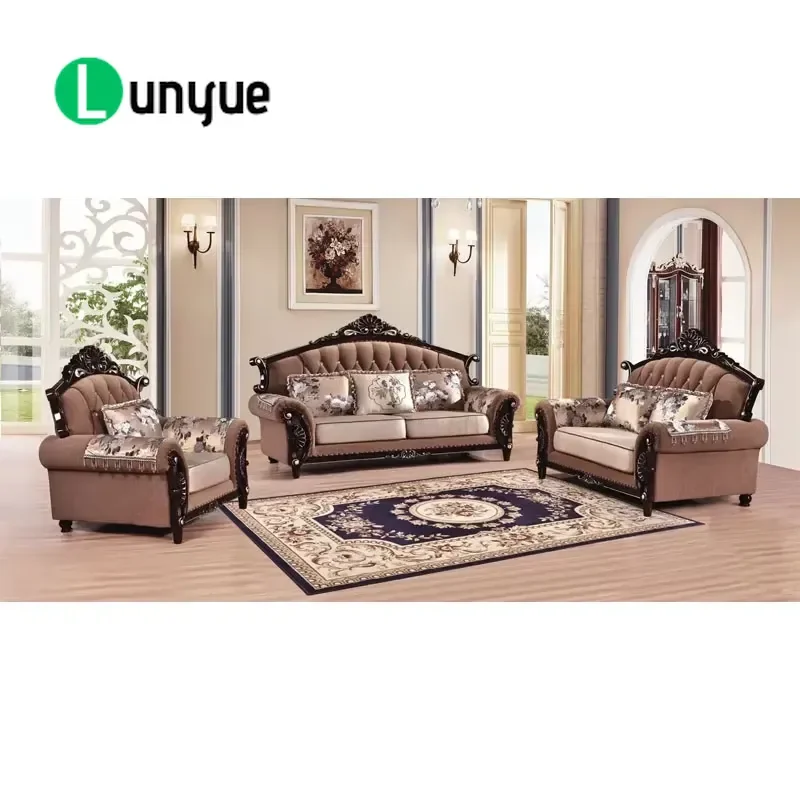 European Home Classic Fabric Wooden High Quality Large Soft Armrest Luxury Living Room Furniture Set Sofa