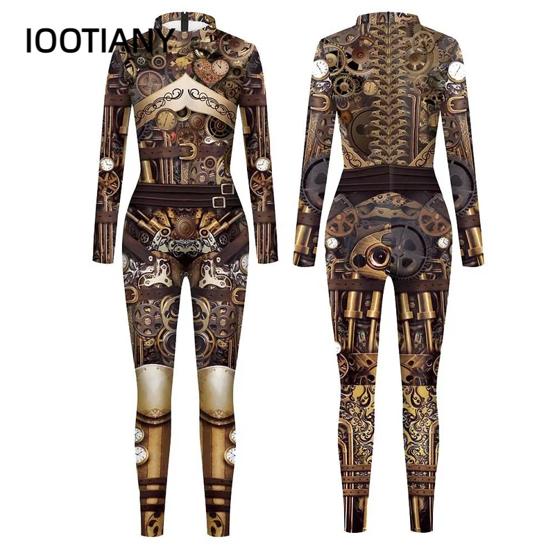 

P001 IOOTIANY Mechanical Style Women Jumpsuits High Quality New Long Sleeve Zipper Suit Cosplay Costume Steampunk Party Costumes