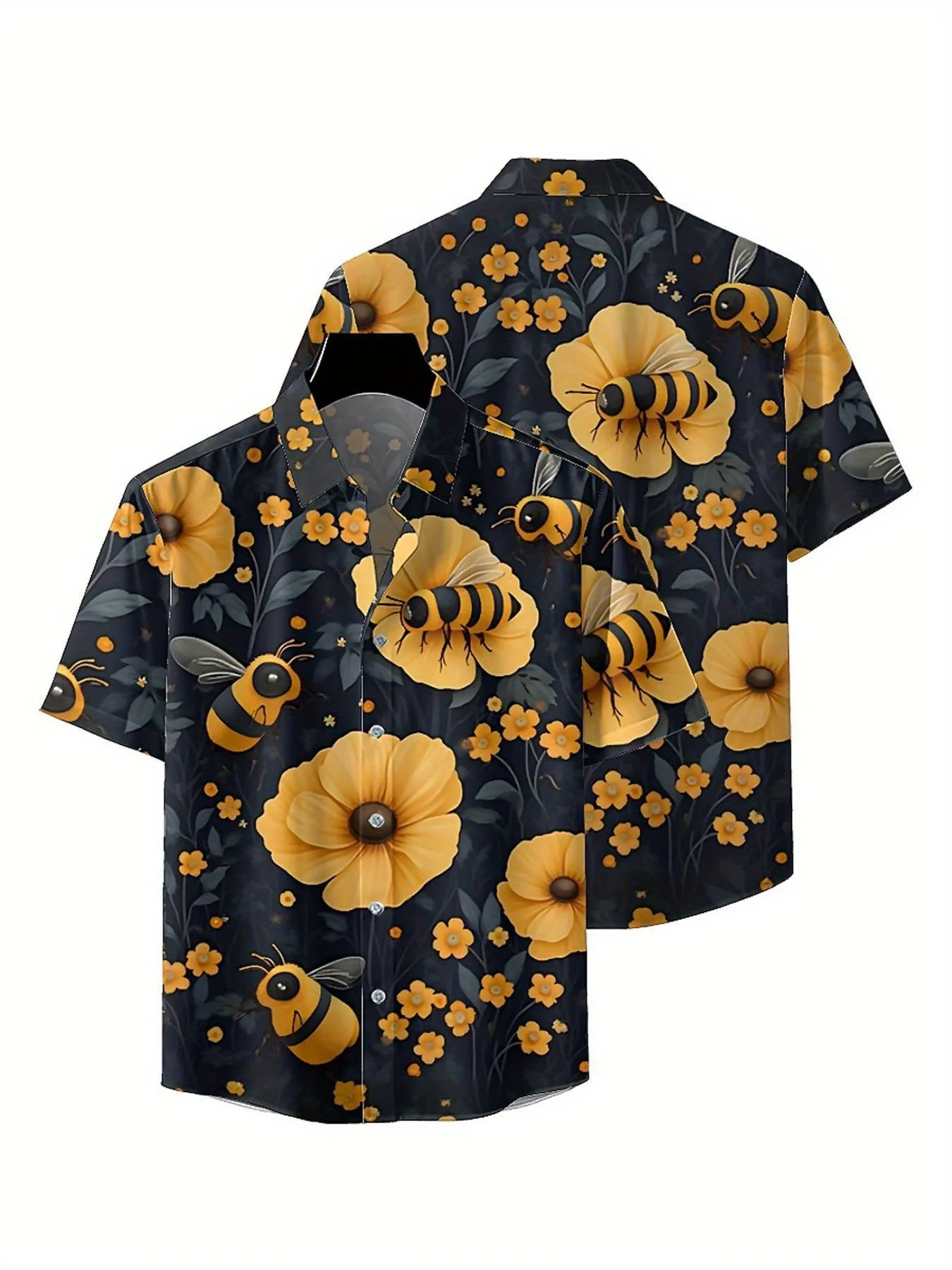 メンズプラスサイズアロハシャツ蜂と花柄、ユニセックスアロハシャツ、夏のトップスTシャツ、ストリートウェア