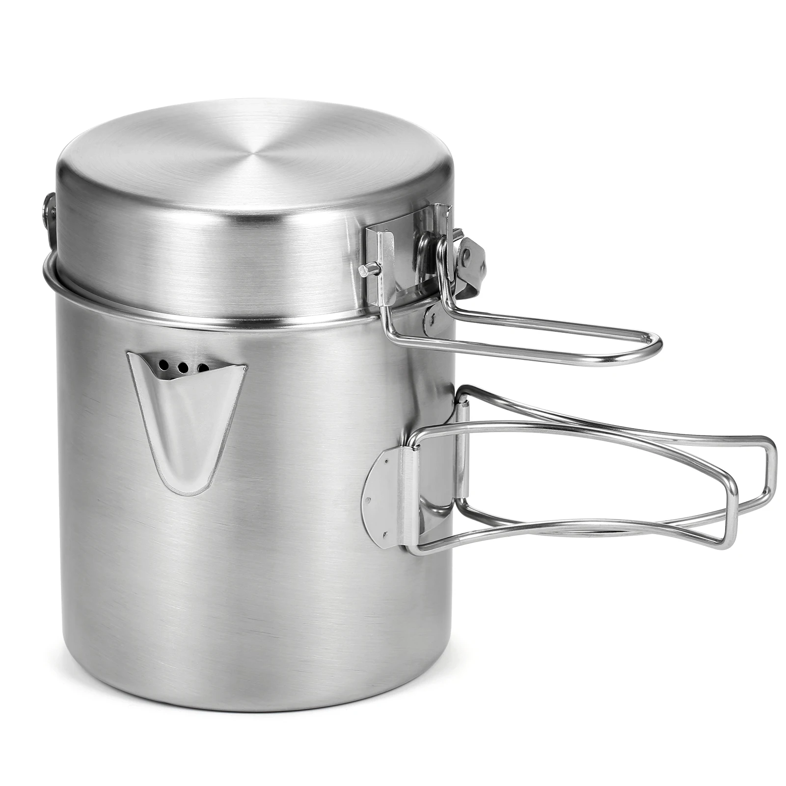 1L Stainless Steel Cooking Kettle Portable Outdoor Camping Pot Pan with Foldable Handle Hiking Backpacking Picnic Equipment