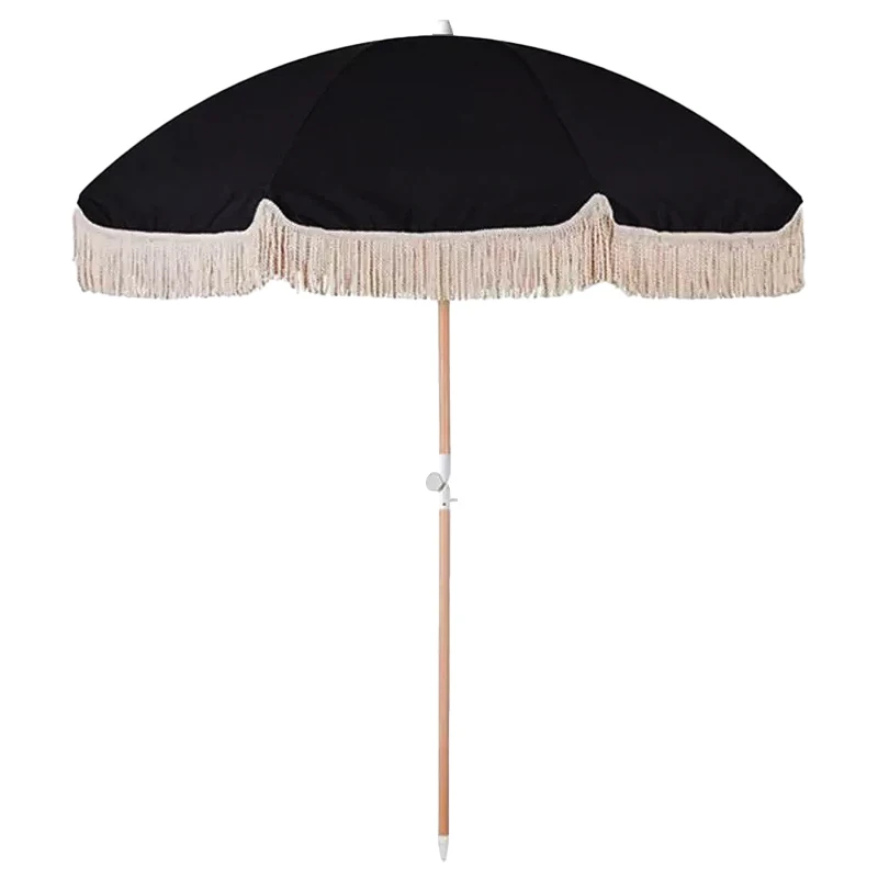 Hot Sale Custom Parasol Picnic Pool Sea Fringe Sun Outdoor Beach Patio Umbrella With Tassels
