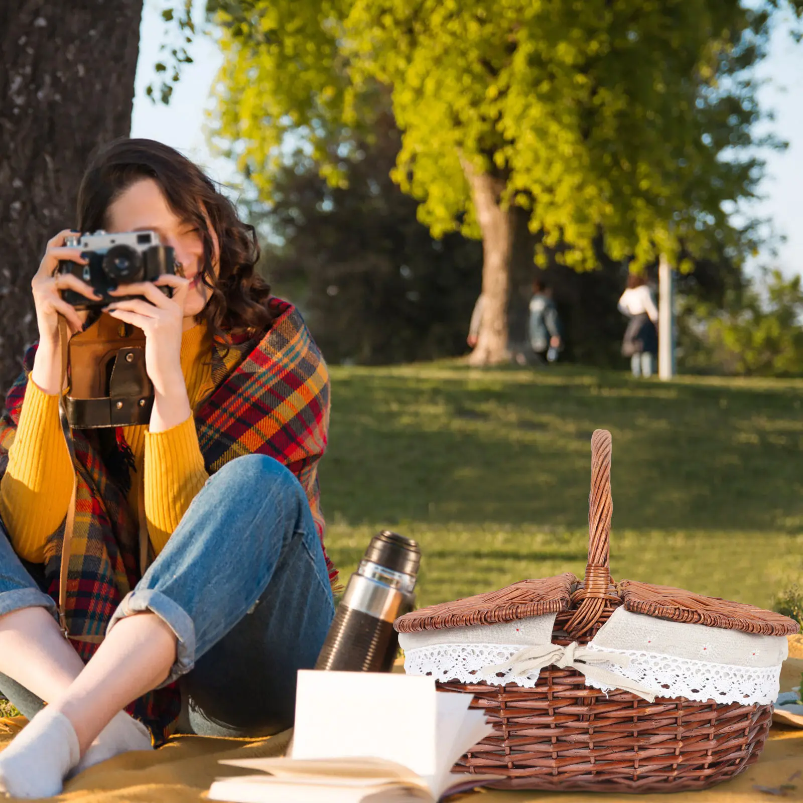 

Плетеная корзина для хранения для пикника, кемпинга, поездок, вечеринок у костра, мероприятий на открытом воздухе, изысканная, ручной работы, в деревенском винтажном стиле