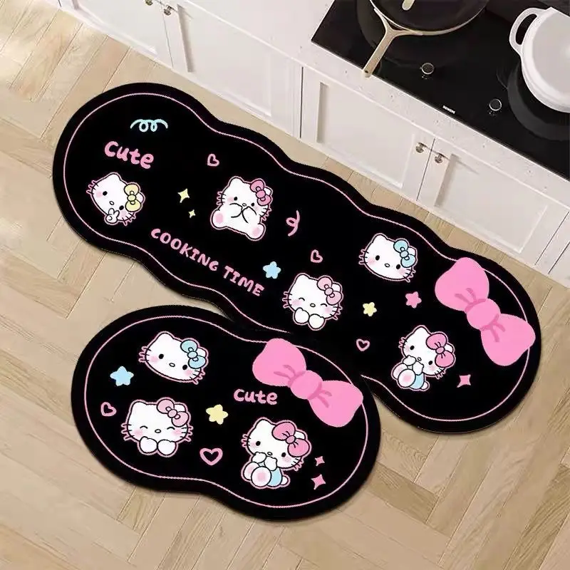Diatom Mud Cartoon HelloKitty Kitchen Floor Mat Quick Drying No-rinse Household Dirt Strip Resistant and Oil Absorbing Carpet