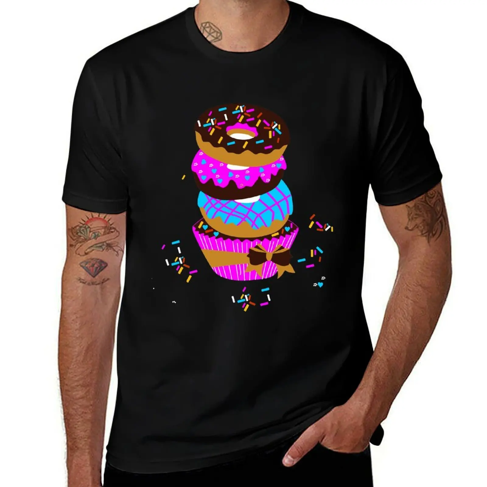 Chocolate Donut with Sprinkles T-Shirt Sports Casual Short Sleeve Cotton Tee T-Shirt