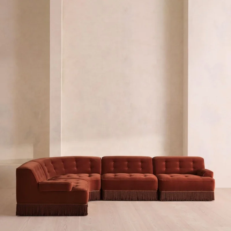 &Home Furniture Modular L-Shape Sofa Fringed Couch Living Room Couch Sectional for Home and Club Sofa