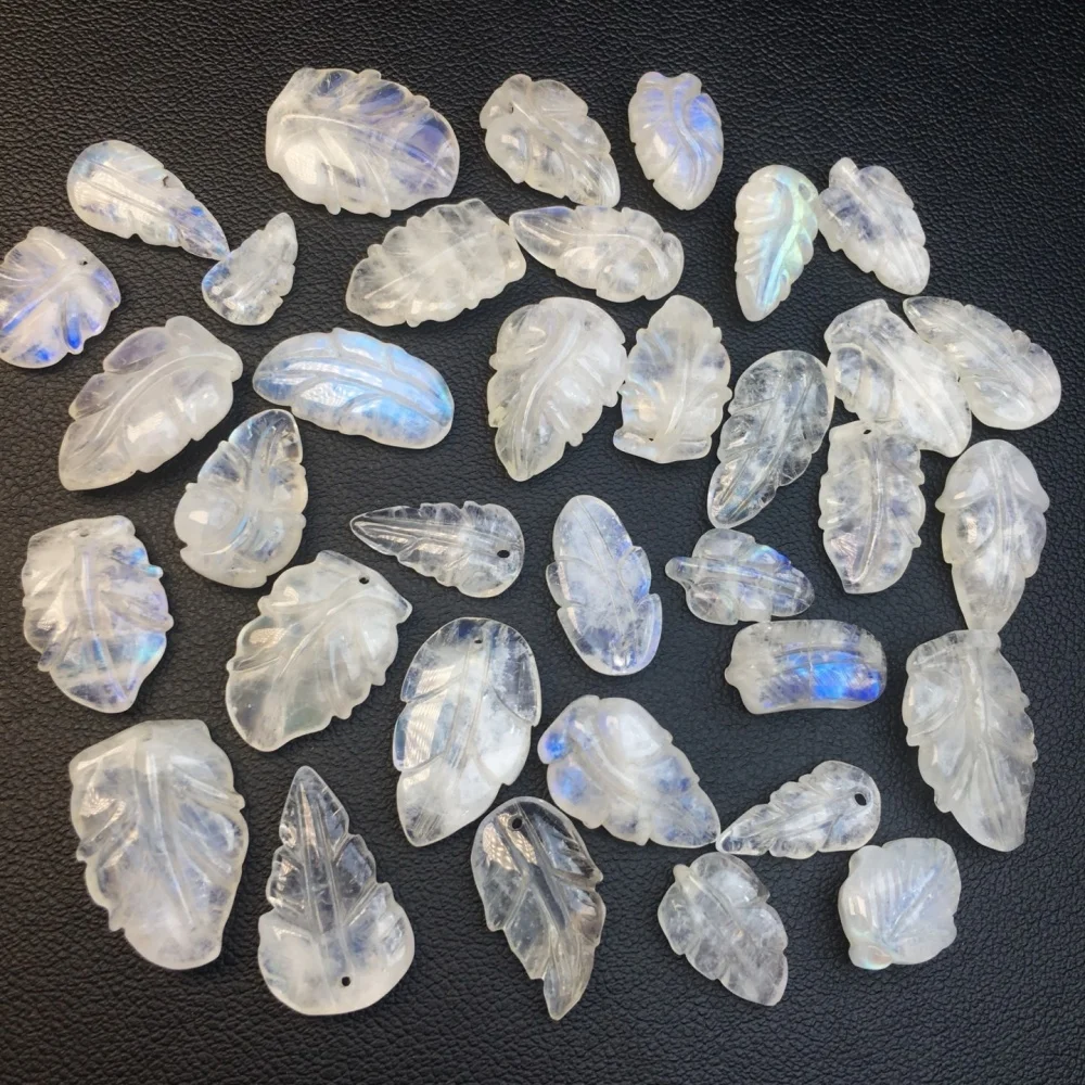 5PCS Natural Blue Moonstone Leaf Carving Pendants 11-19MM Energy Gemstone Healing Jewelry DIY Crafts Children's Toy Gift